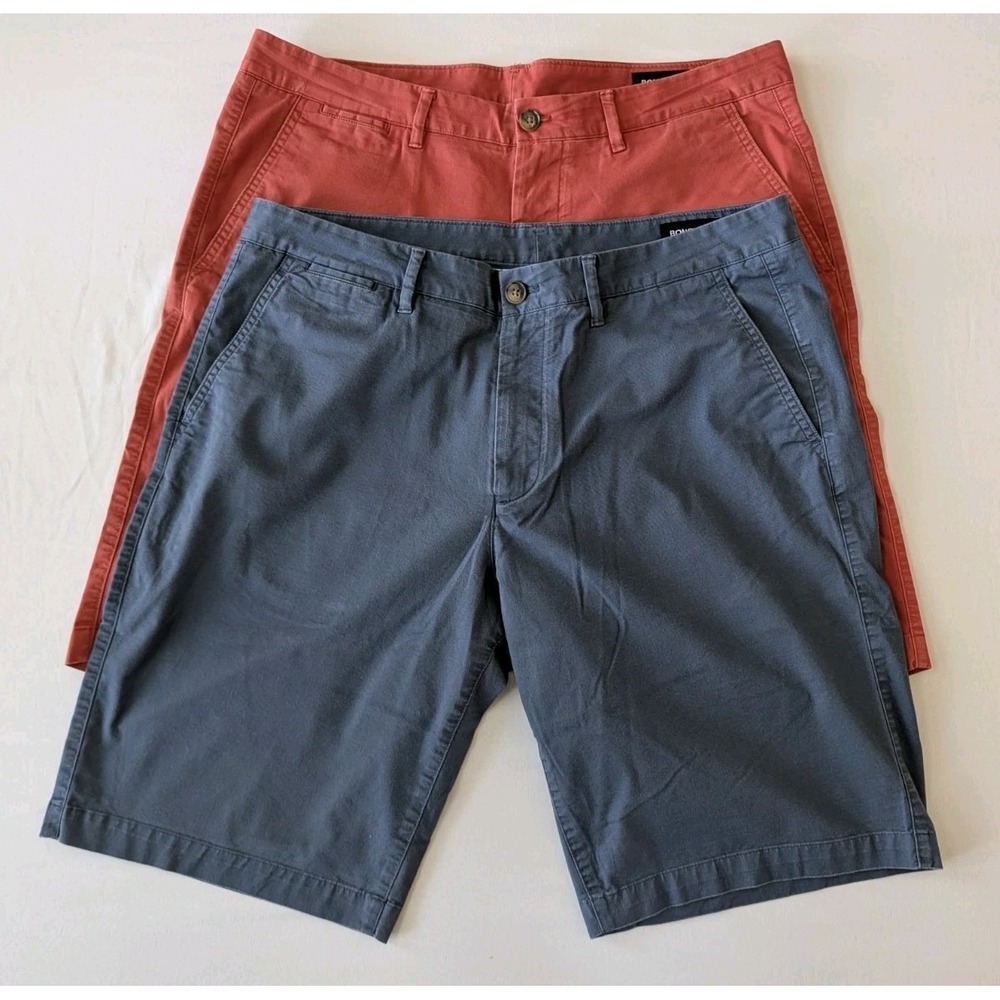 Lot of 2 Bonobos Stretch Chino Shorts Men's 36 Blue Rust 10" Inseam Flat Front